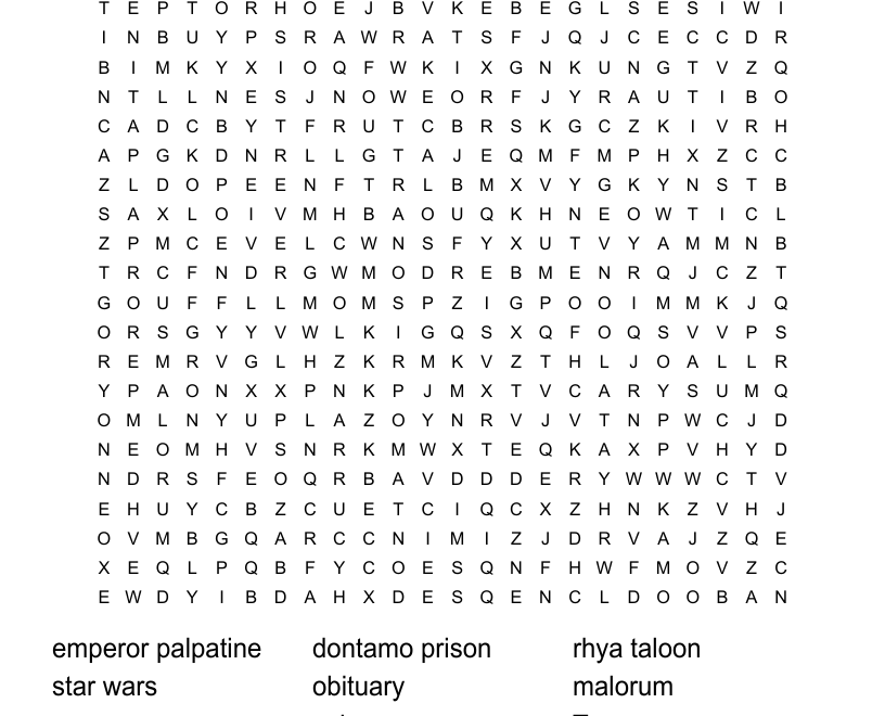 Star Wars Crossword Puzzle Word Search WordMint