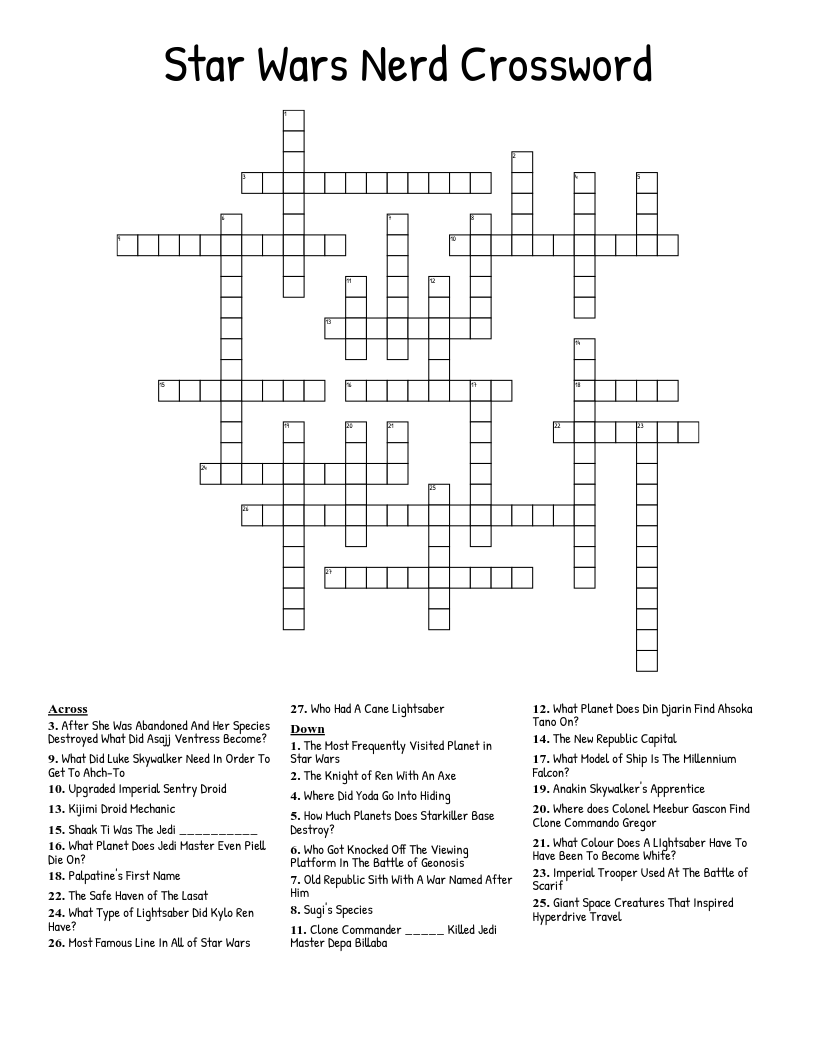 Star Wars Nerd Crossword WordMint Star Wars Nerd Crossword WordMint