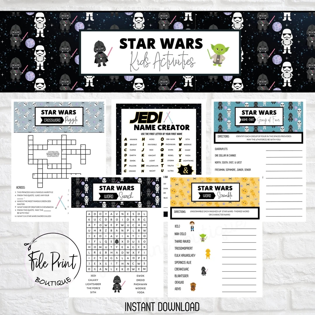 Star Wars Printable Kids Activities Word Search Star Wars Crossword Word Scramble Star Wars Activity Star Wars Printable Star Wars Etsy