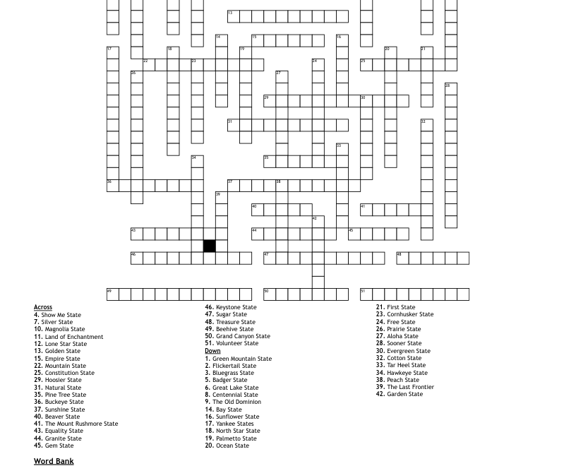 State Capitals Crossword WordMint