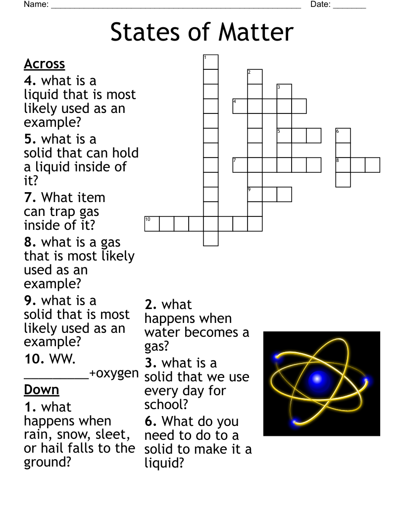 States Of Matter Crossword WordMint
