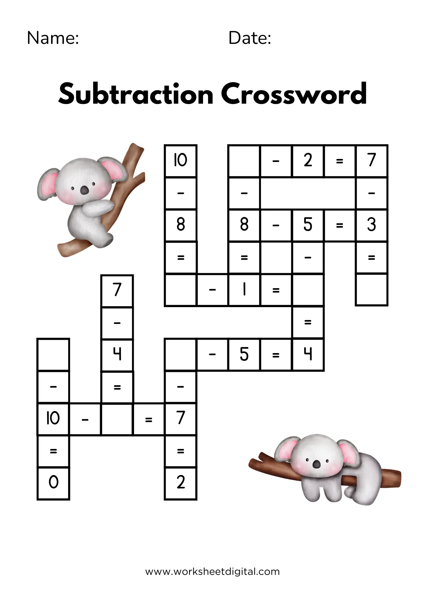 Subtraction Crossword Worksheet Digital 1 Teacher Made Resources Subtraction Crossword Worksheet Digital 1 Teacher Made Resources