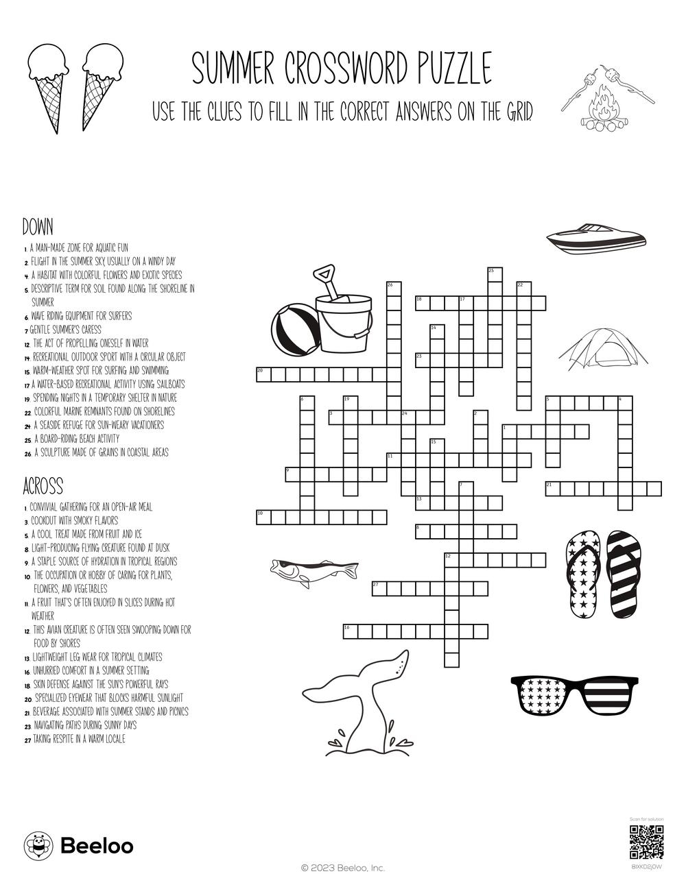 Summer Crossword Puzzle Beeloo Printable Crafts And Activities For Kids Summer Crossword Puzzle Beeloo Printable Crafts And Activities For Kids