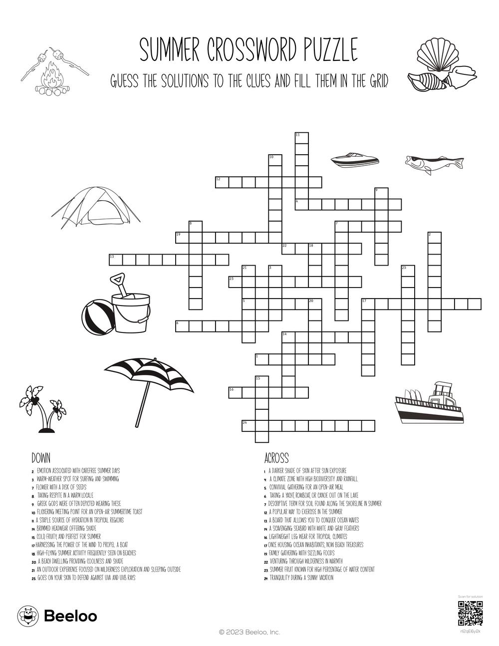 Summer Crossword Puzzle Beeloo Printable Crafts And Activities For Kids Summer Crossword Puzzle Beeloo Printable Crafts And Activities For Kids