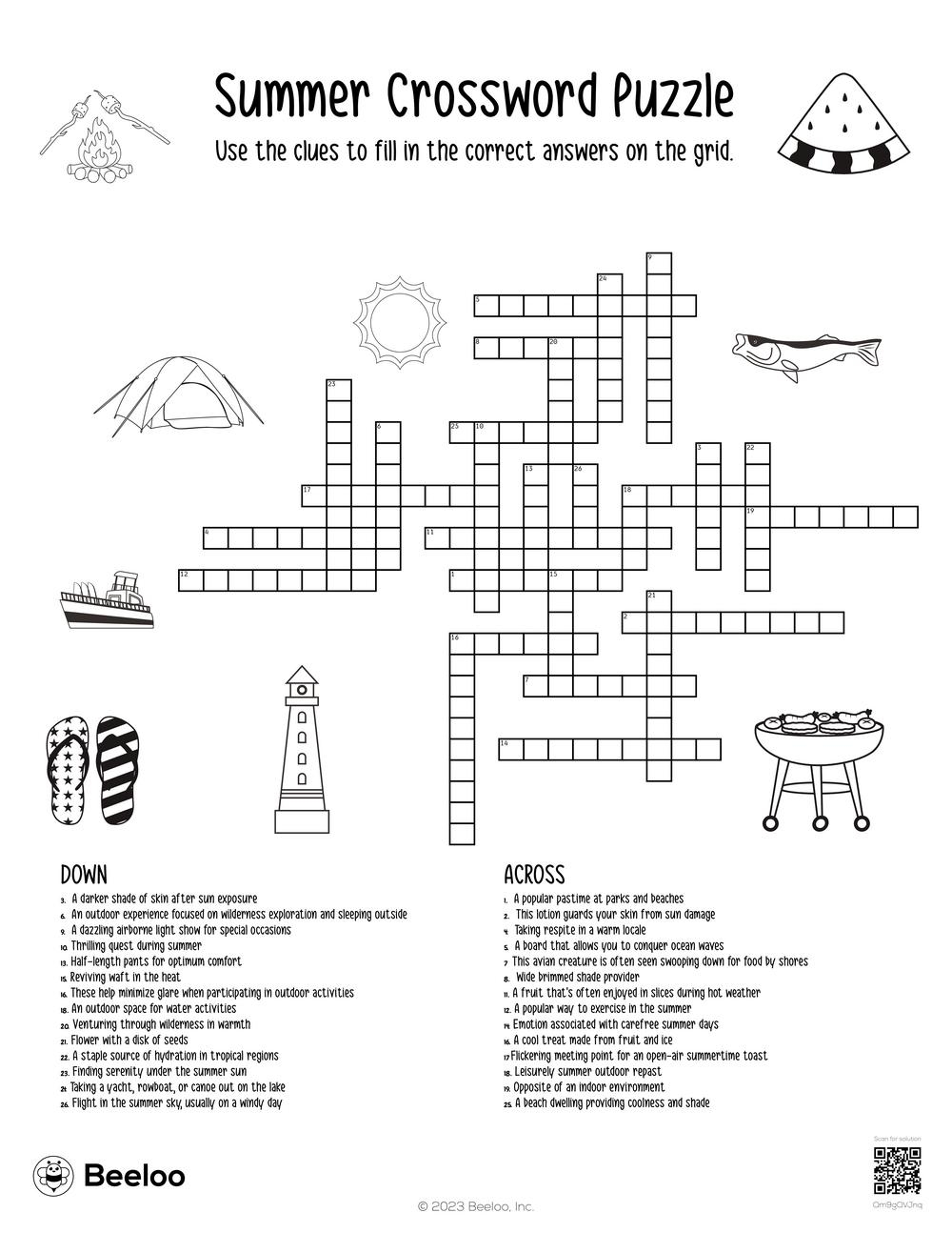 Summer Crossword Puzzle Beeloo Printable Crafts And Activities For Kids Summer Crossword Puzzle Beeloo Printable Crafts And Activities For Kids