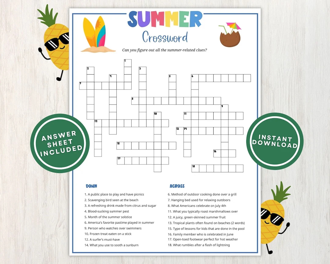 Summer Crossword Puzzle For Kids And Adults Fun Printable Summertime Word Game For Parties Picnics And Family Gatherings Instant Download Etsy Summer Crossword Puzzle For Kids And Adults Fun Printable Summertime Word Game For Parties Picnics And Family Gatherings Instant Download Etsy
