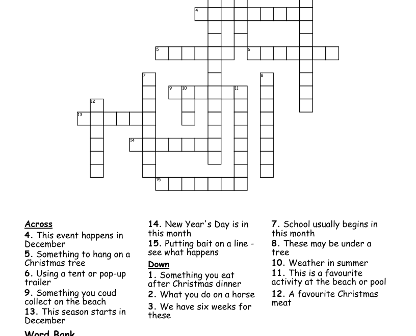 Summer Holidays Crossword WordMint