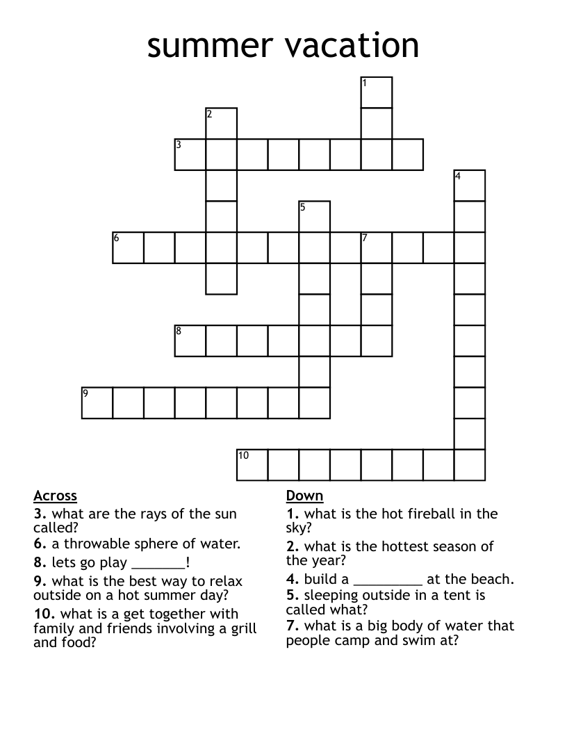 Summer Vacation Crossword WordMint