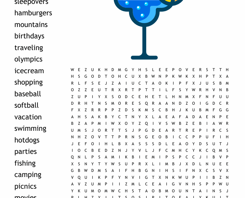Summer Vacation Word Search WordMint