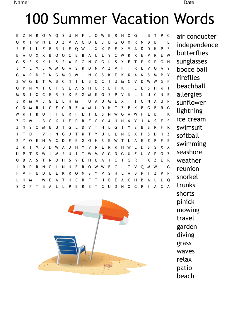 Summer Vacation Word Search WordMint
