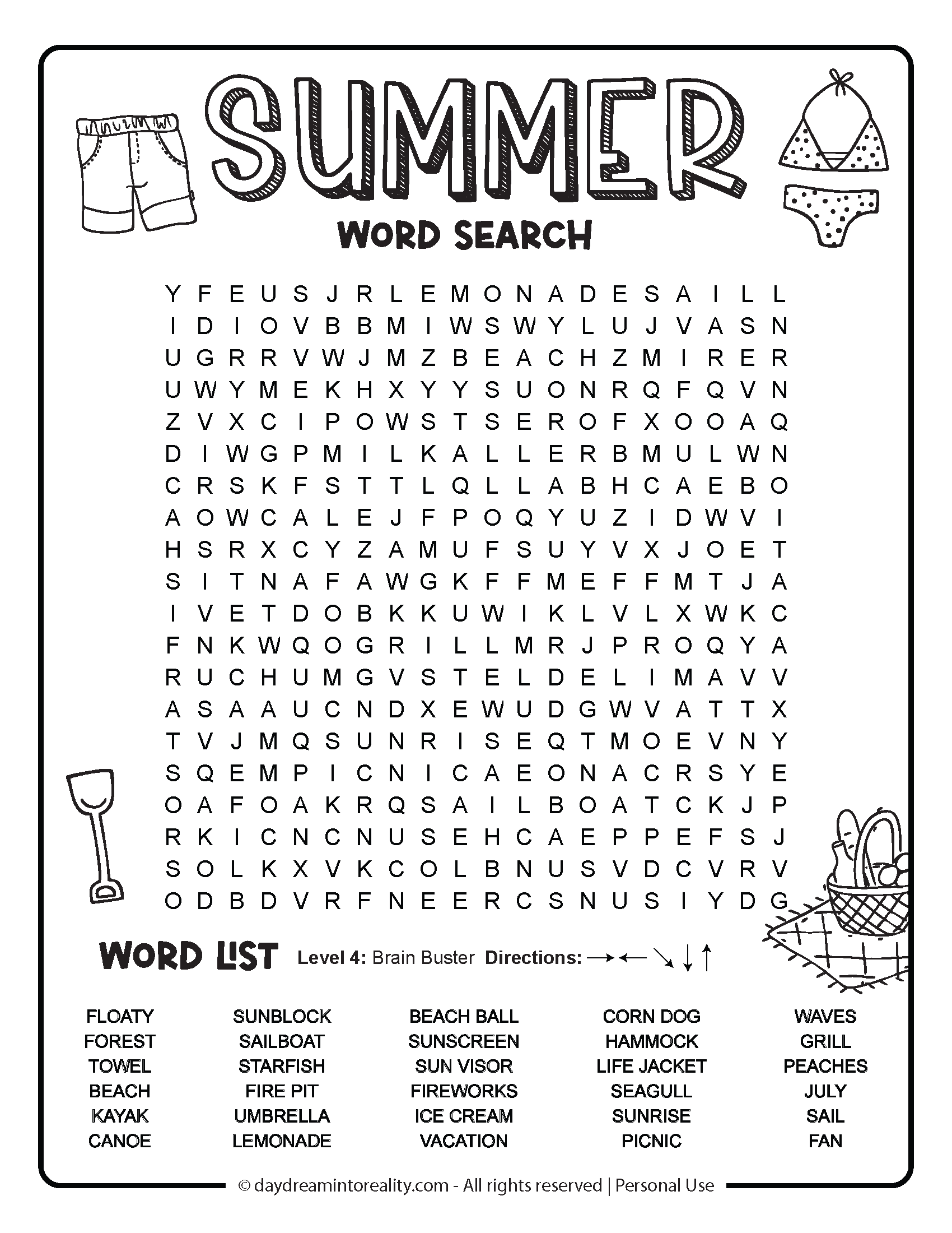 Summer Word Search Free PDF Printables 6 Levels Of Difficulty Daydream Into Reality Summer Word Search Free PDF Printables 6 Levels Of Difficulty Daydream Into Reality