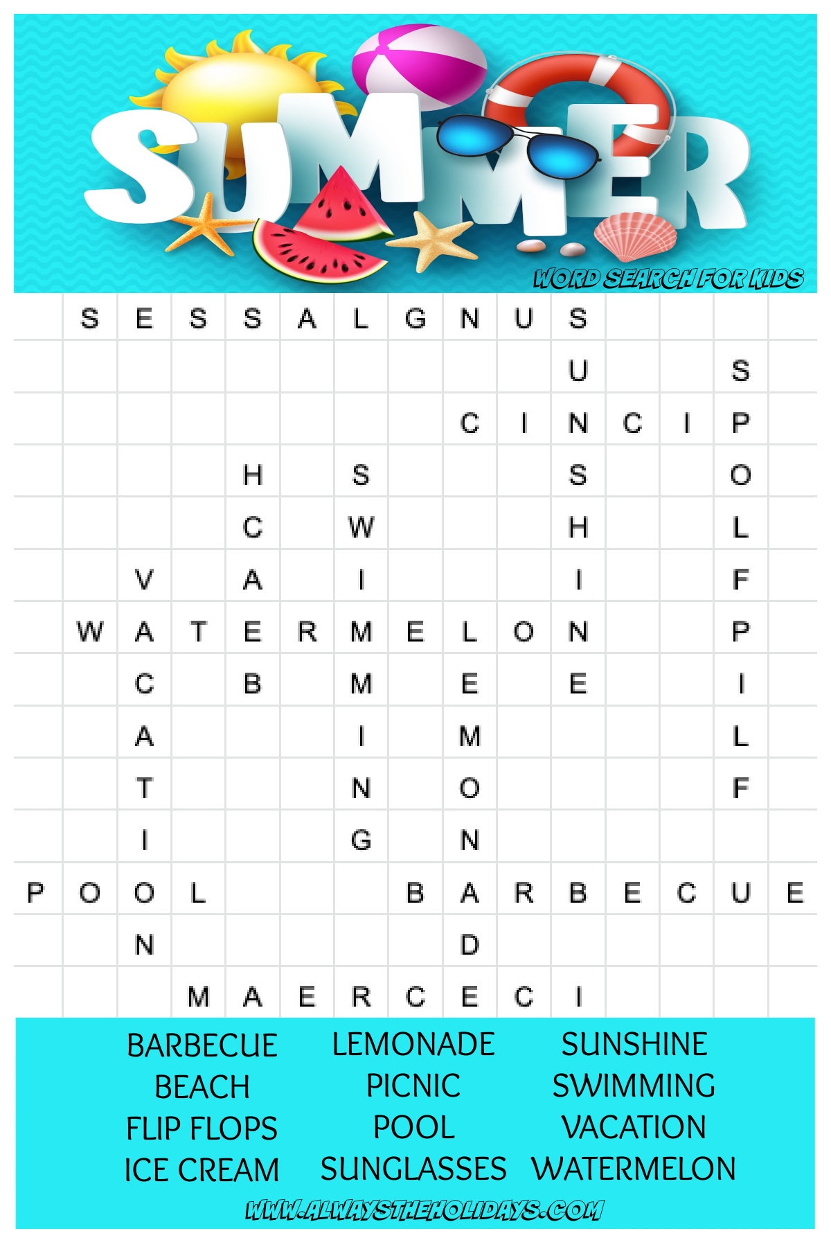 Summer Word Search Printable Free Word Search Answer Key Summer Word Search Printable Free Word Search Answer Key