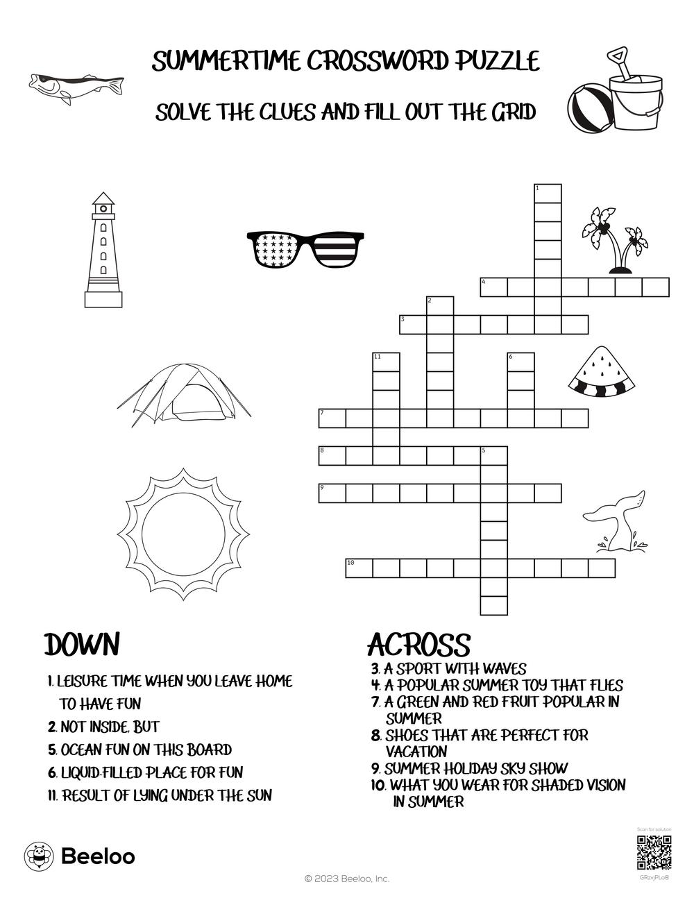 Summertime Crossword Puzzle Beeloo Printable Crafts And Activities For Kids