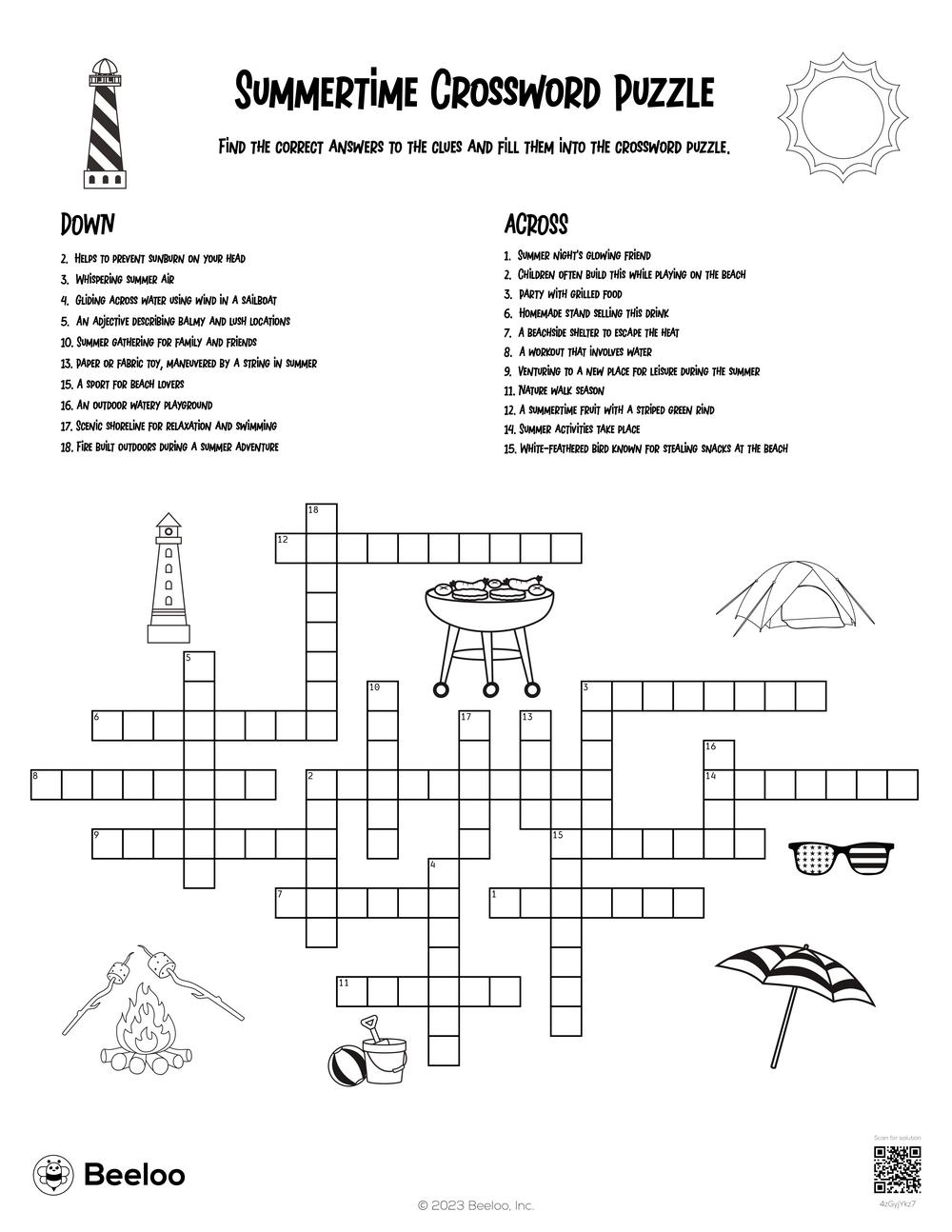 Summertime Crossword Puzzle Beeloo Printable Crafts And Activities For Kids Summertime Crossword Puzzle Beeloo Printable Crafts And Activities For Kids