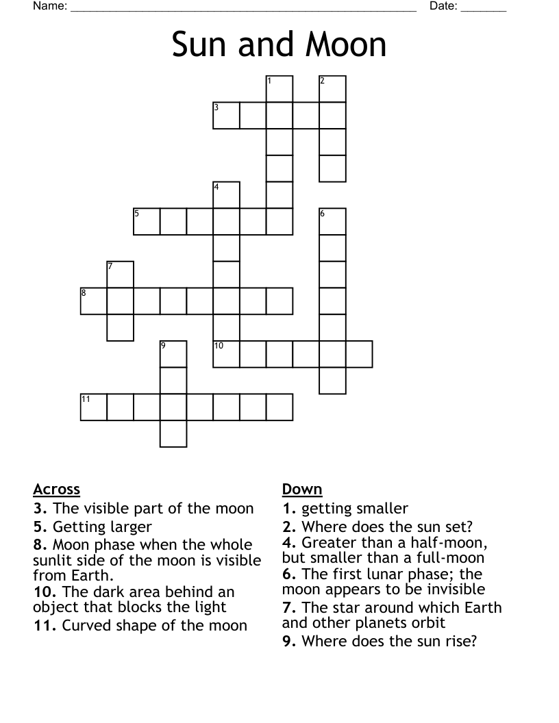 Sun And Moon Crossword WordMint Sun And Moon Crossword WordMint