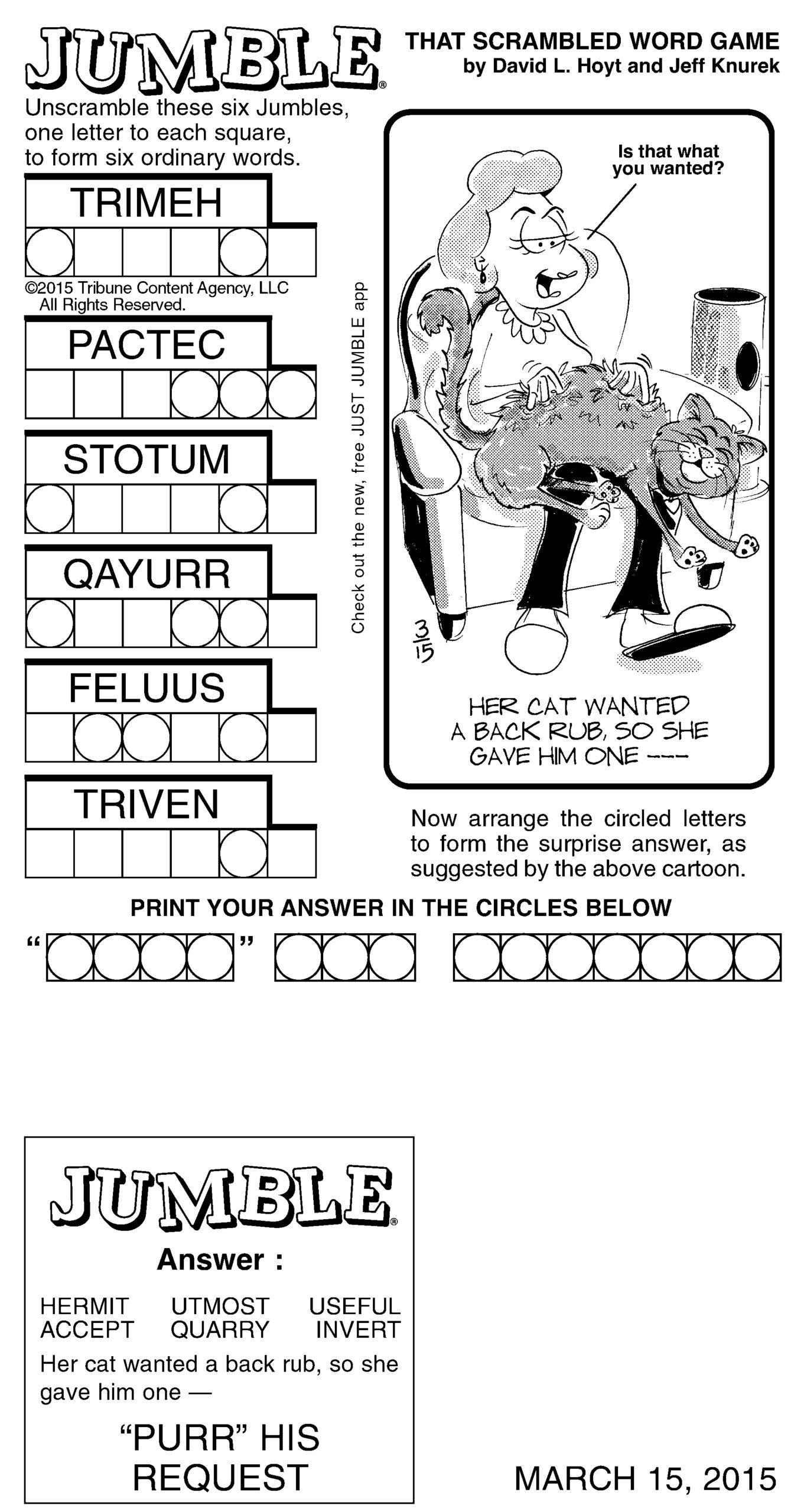 Sunday Jumble Games Puzzles