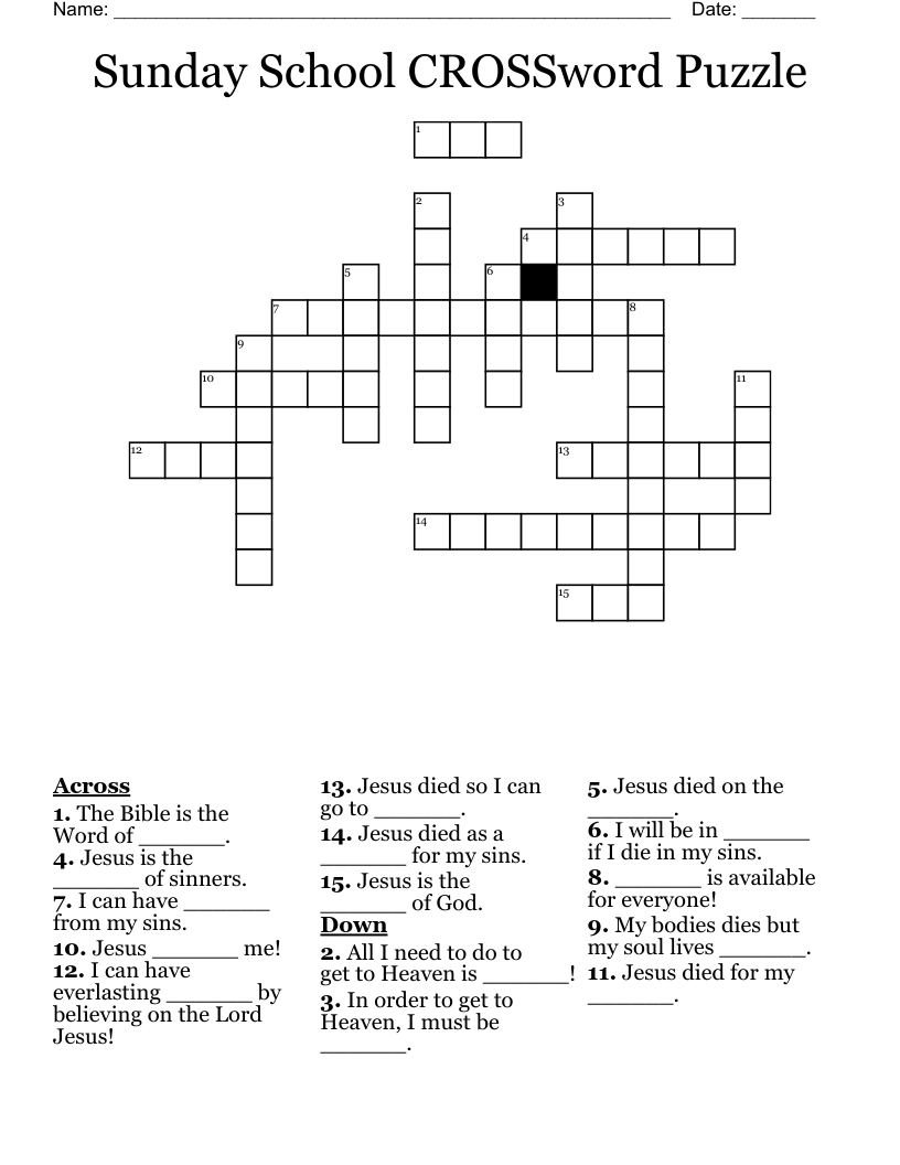 Sunday School CROSSword Puzzle WordMint Sunday School CROSSword Puzzle WordMint