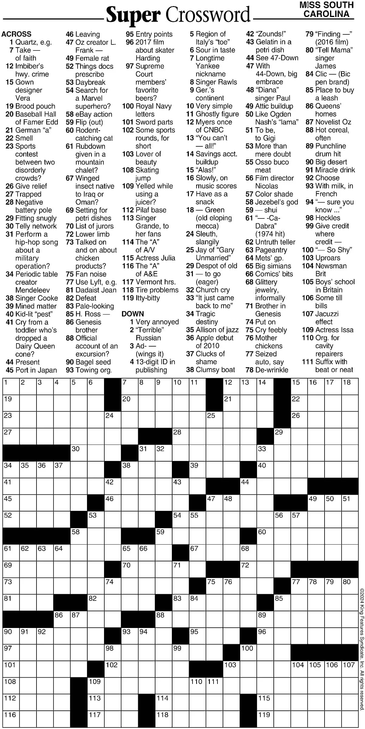 Super Crossword Miss South Carolina Your West Central Voice