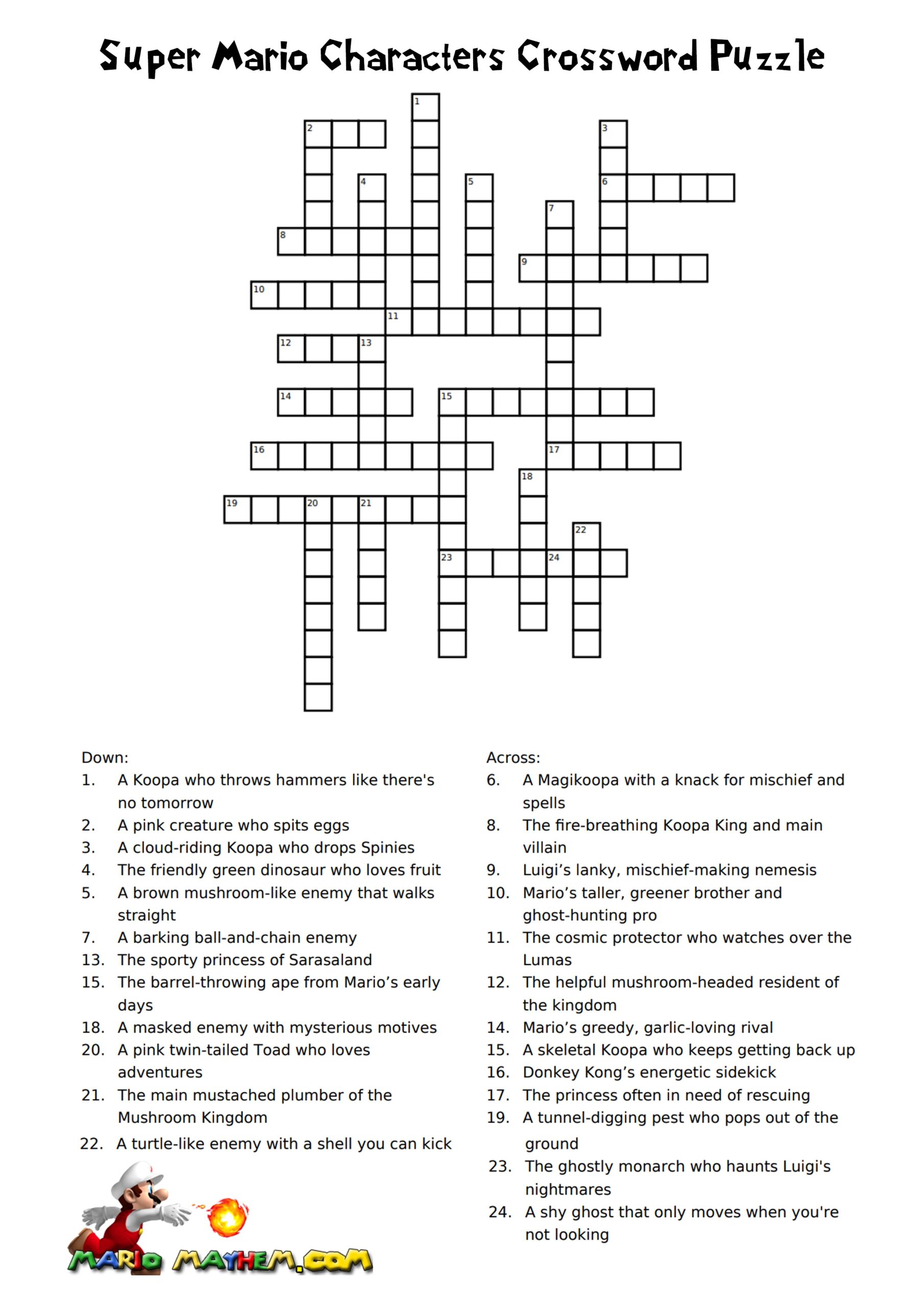Super Mario Crossword Puzzles Print It Out And Have Fun 