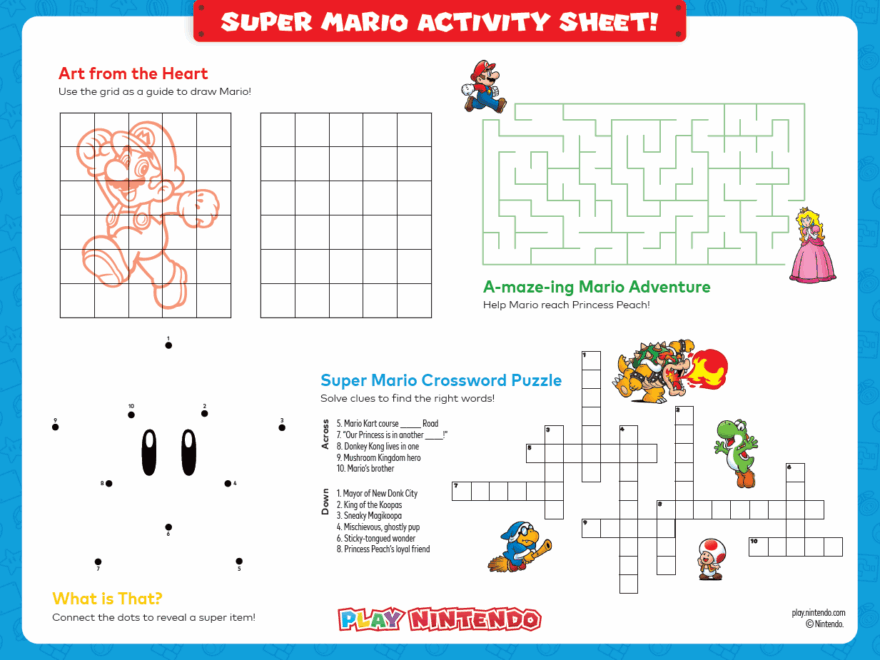 Super Mario Printable Activity Sheet For Kids Play Nintendo