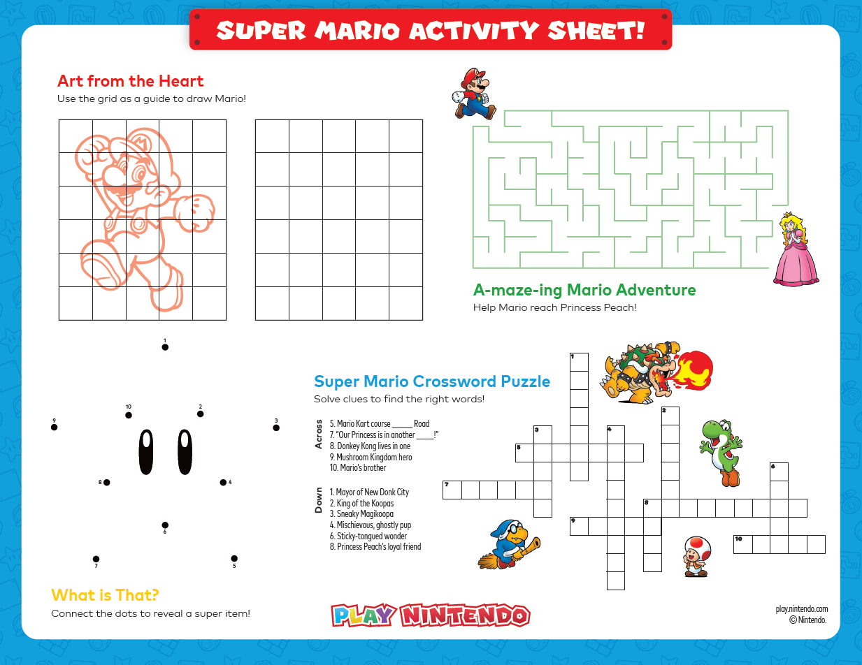 Super Mario Printable Activity Sheet For Kids Play Nintendo  Super Mario Printable Activity Sheet For Kids Play Nintendo