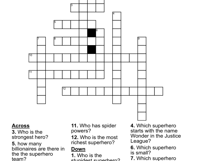 Superhero Crossword WordMint