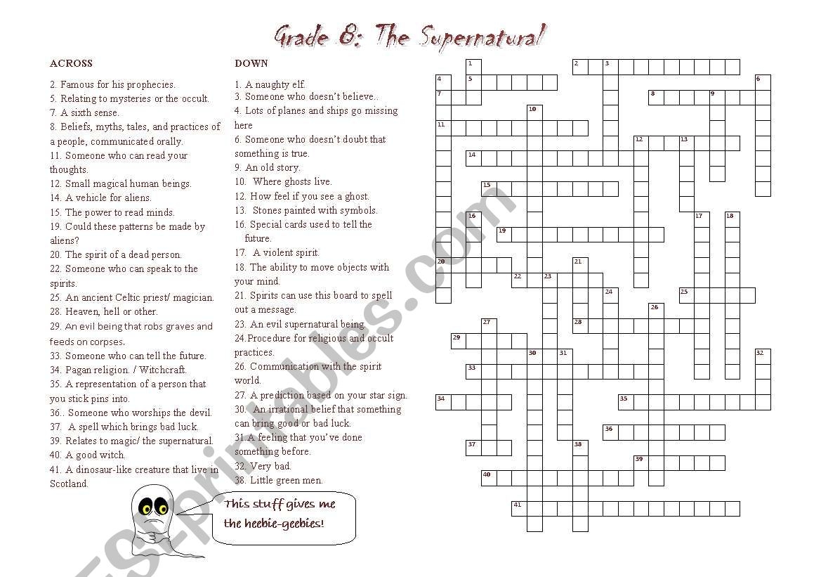 Supernatural Crossword ESL Worksheet By Arianey Supernatural Crossword ESL Worksheet By Arianey