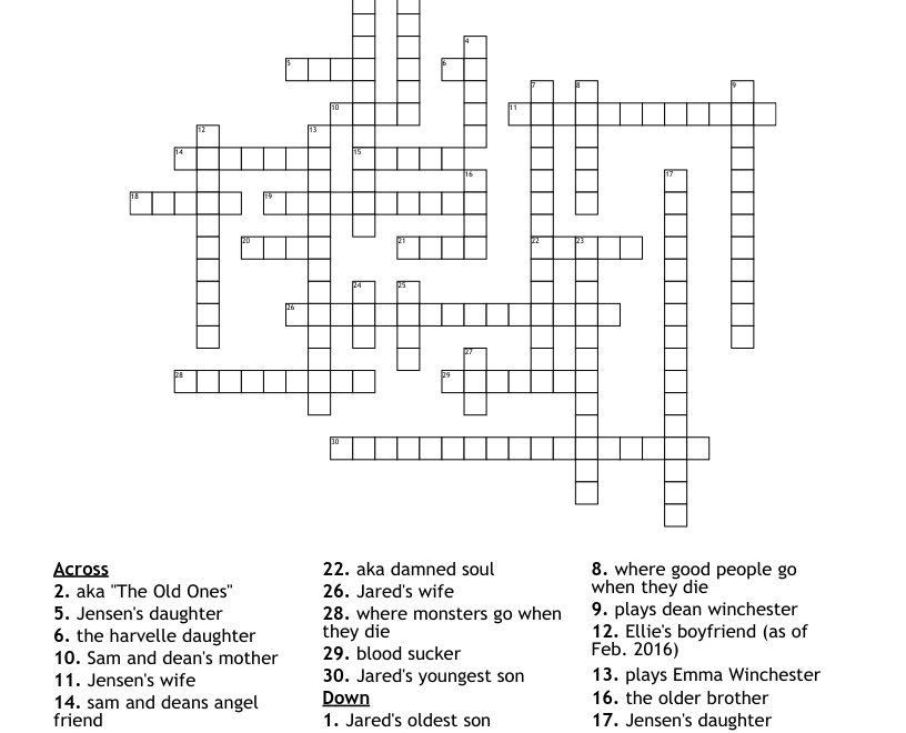 Supernatural Crossword WordMint