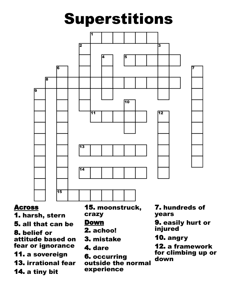 Superstitions Crossword WordMint Superstitions Crossword WordMint