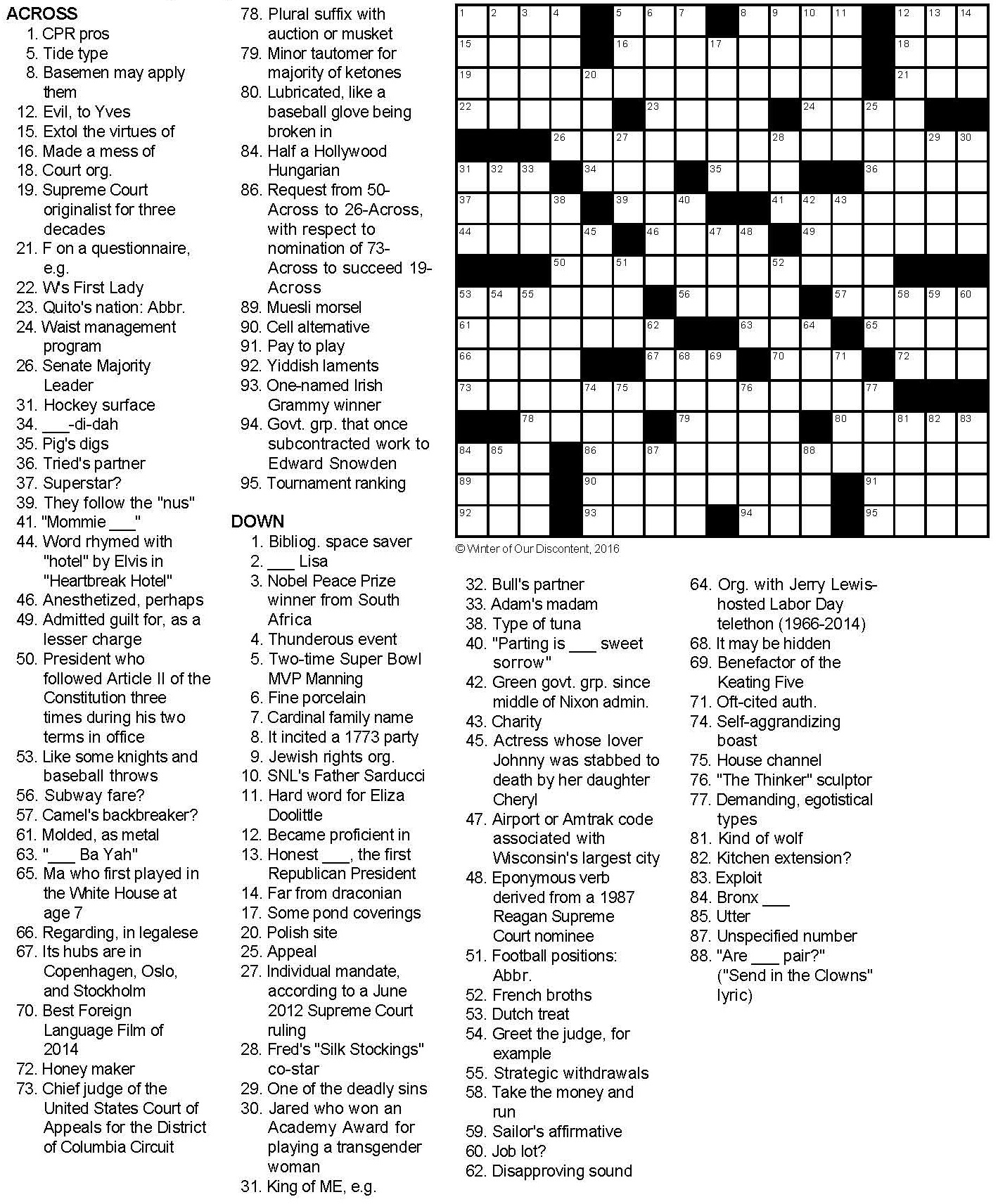 Supreme Court Printable Crossword Puzzle Answer Key