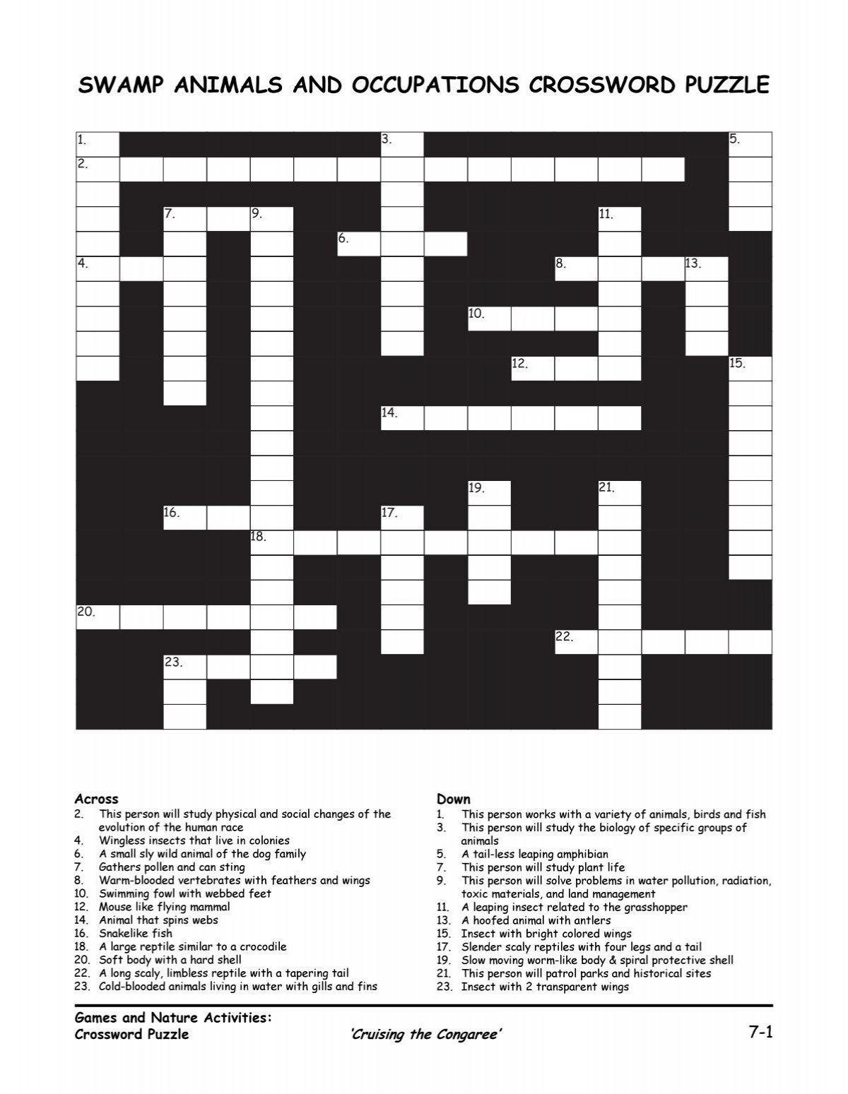 SWAMP ANIMALS AND OCCUPATIONS CROSSWORD PUZZLE SWAMP ANIMALS AND OCCUPATIONS CROSSWORD PUZZLE