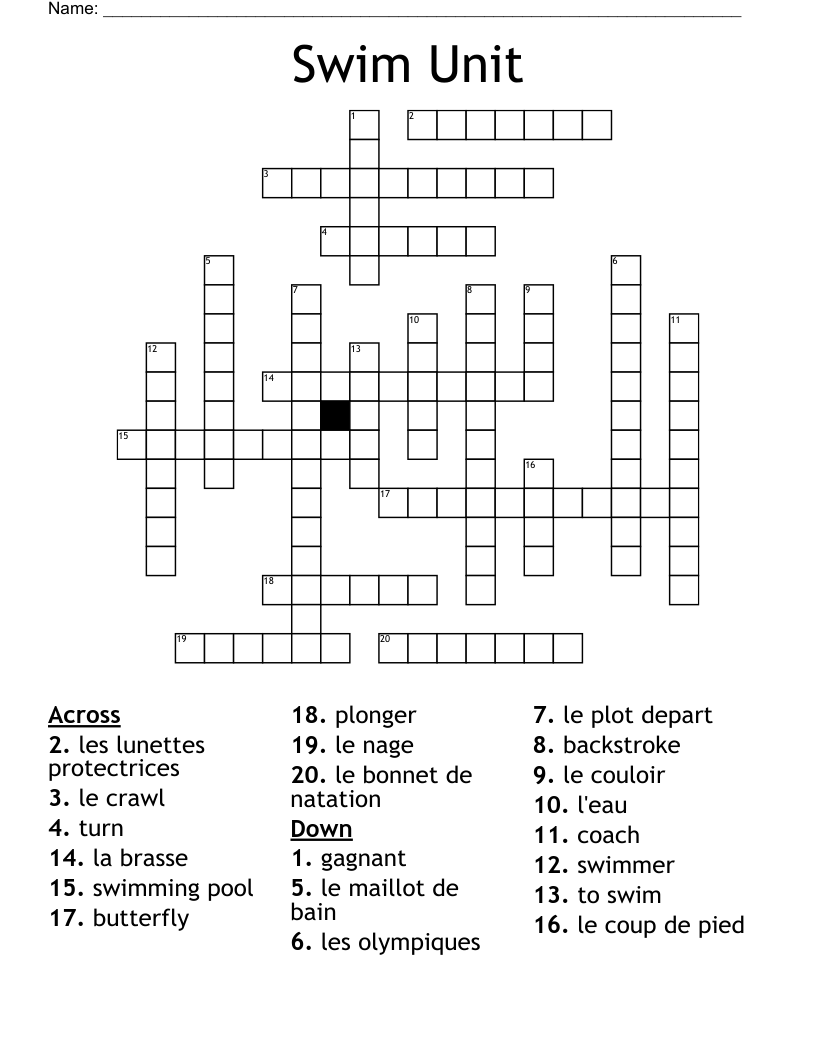 Swim Unit Crossword WordMint Swim Unit Crossword WordMint