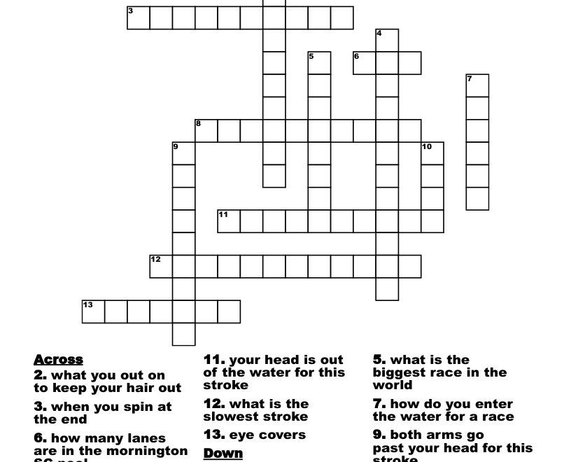 Swimming Crossword WordMint