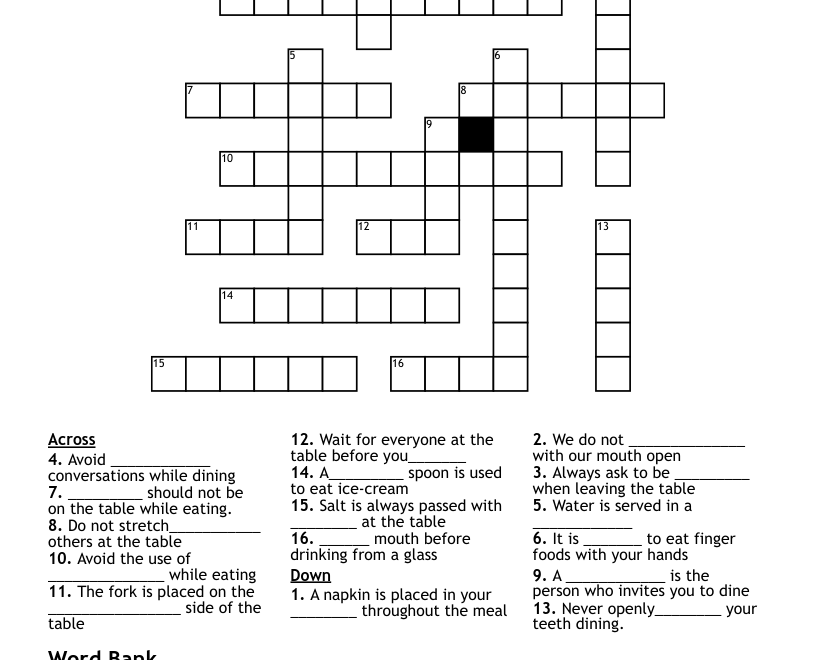 Table Manners And Etiquette Crossword WordMint