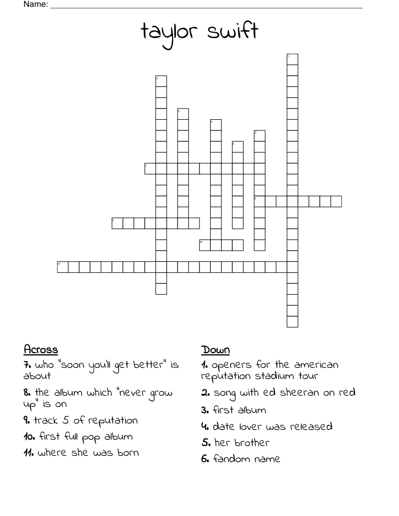 Taylor Swift Crossword WordMint Taylor Swift Crossword WordMint