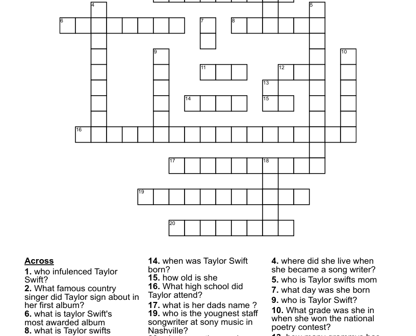 Taylor Swift Crossword WordMint
