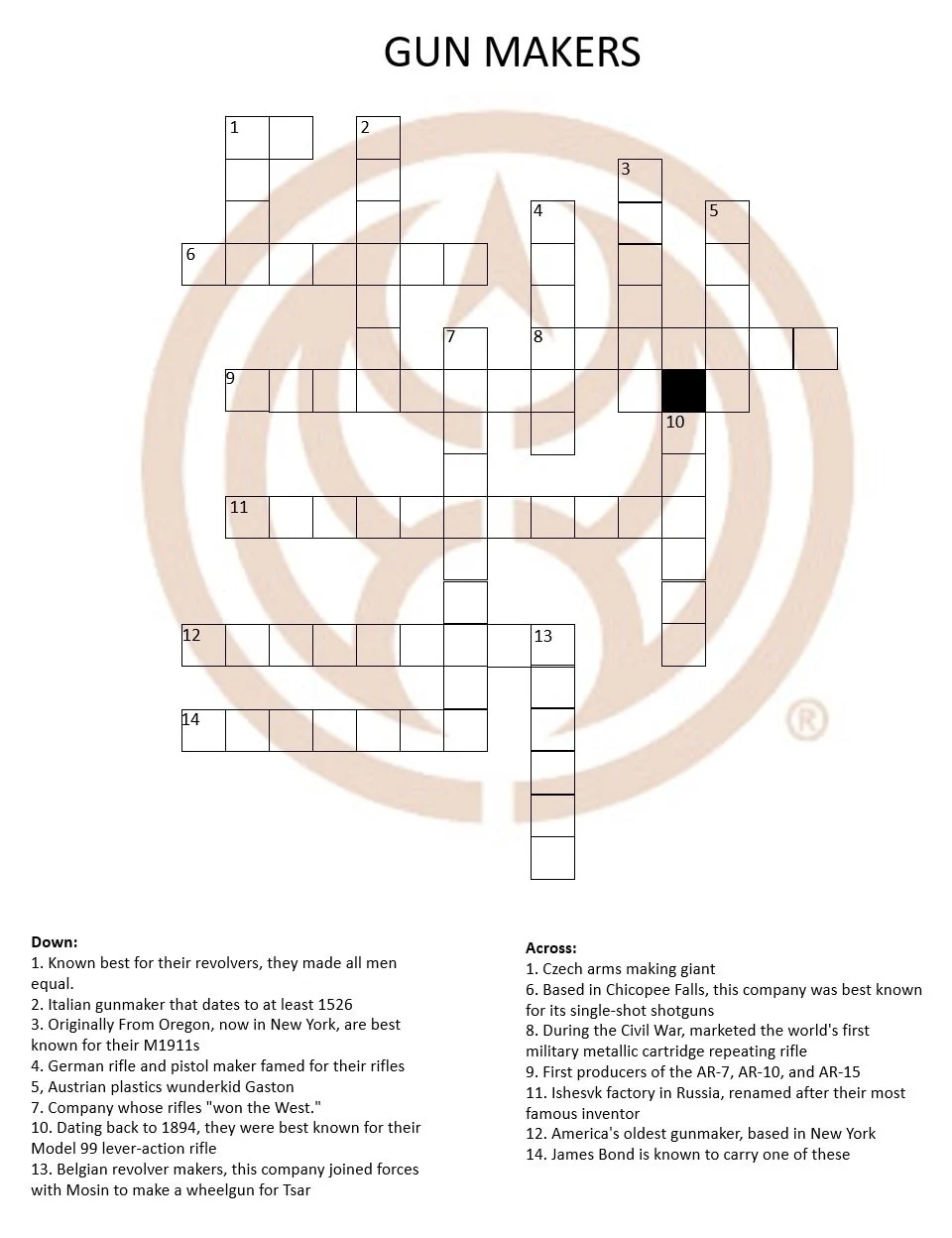 Test Your Knowledge Gun Maker Crossword Puzzle Guns