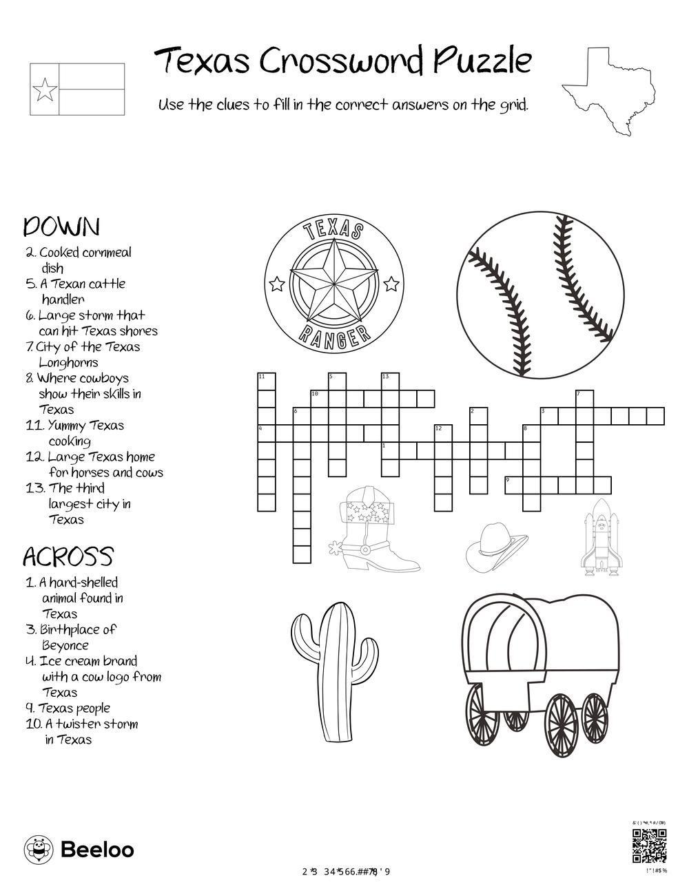 Texas themed Crossword Puzzles Beeloo Printable Crafts And Activities For Kids Texas themed Crossword Puzzles Beeloo Printable Crafts And Activities For Kids