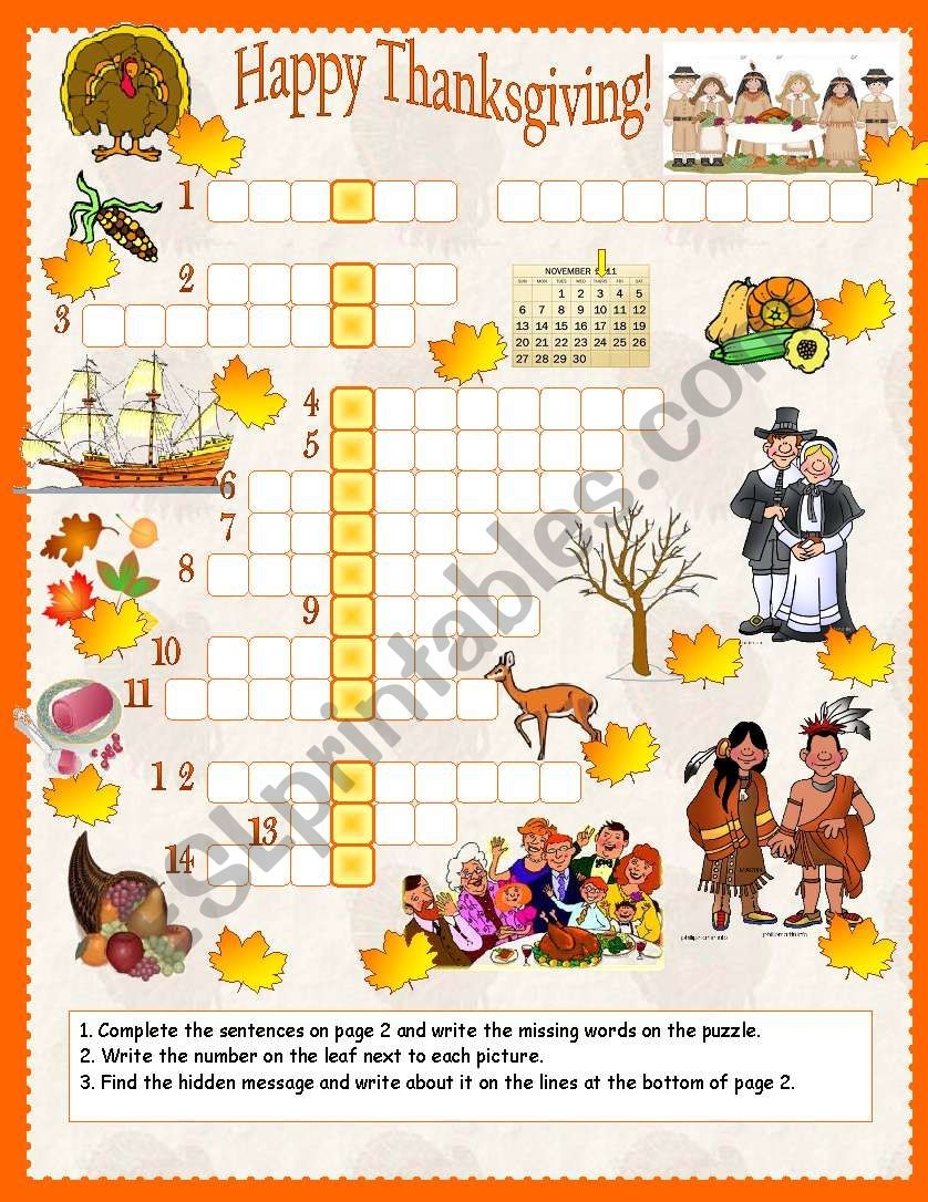 Thanksgiving Crossword ESL Worksheet By Anna P Thanksgiving Crossword ESL Worksheet By Anna P