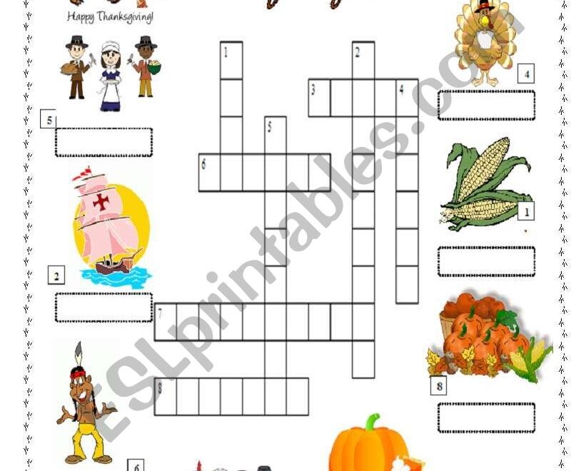 Thanksgiving Crossword ESL Worksheet By Sandrinef