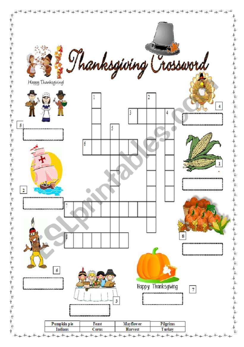 Thanksgiving Crossword ESL Worksheet By Sandrinef Thanksgiving Crossword ESL Worksheet By Sandrinef