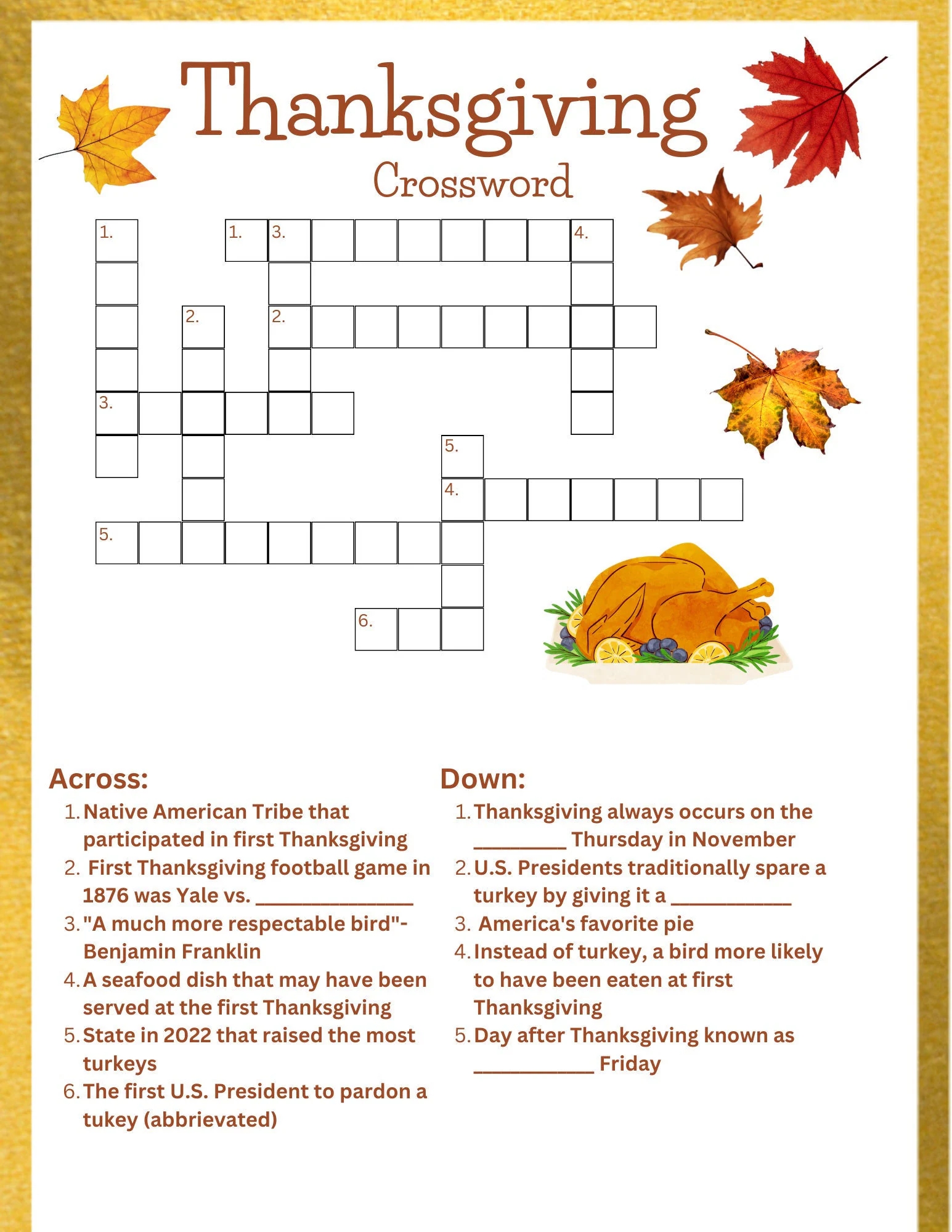 Thanksgiving Crossword Etsy UK Thanksgiving Crossword Etsy UK