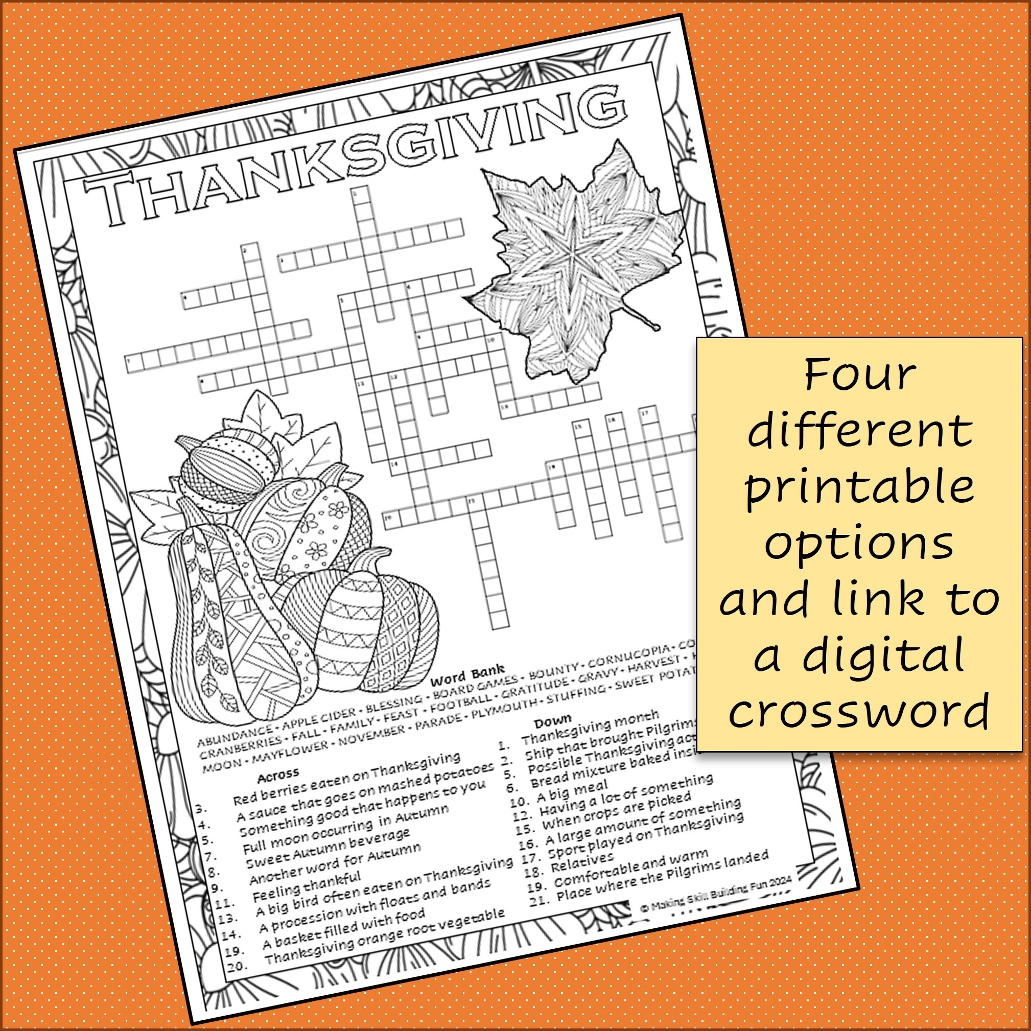 Thanksgiving Crossword Puzzle Coloring Page With Word Bank Printable Digital 3rd Grade 4th Grade 5th Grade Classful Thanksgiving Crossword Puzzle Coloring Page With Word Bank Printable Digital 3rd Grade 4th Grade 5th Grade Classful