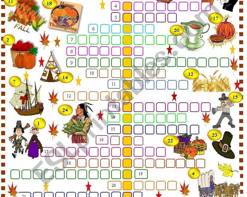 Thanksgiving Crossword Puzzle ESL Worksheet By Spied d aignel