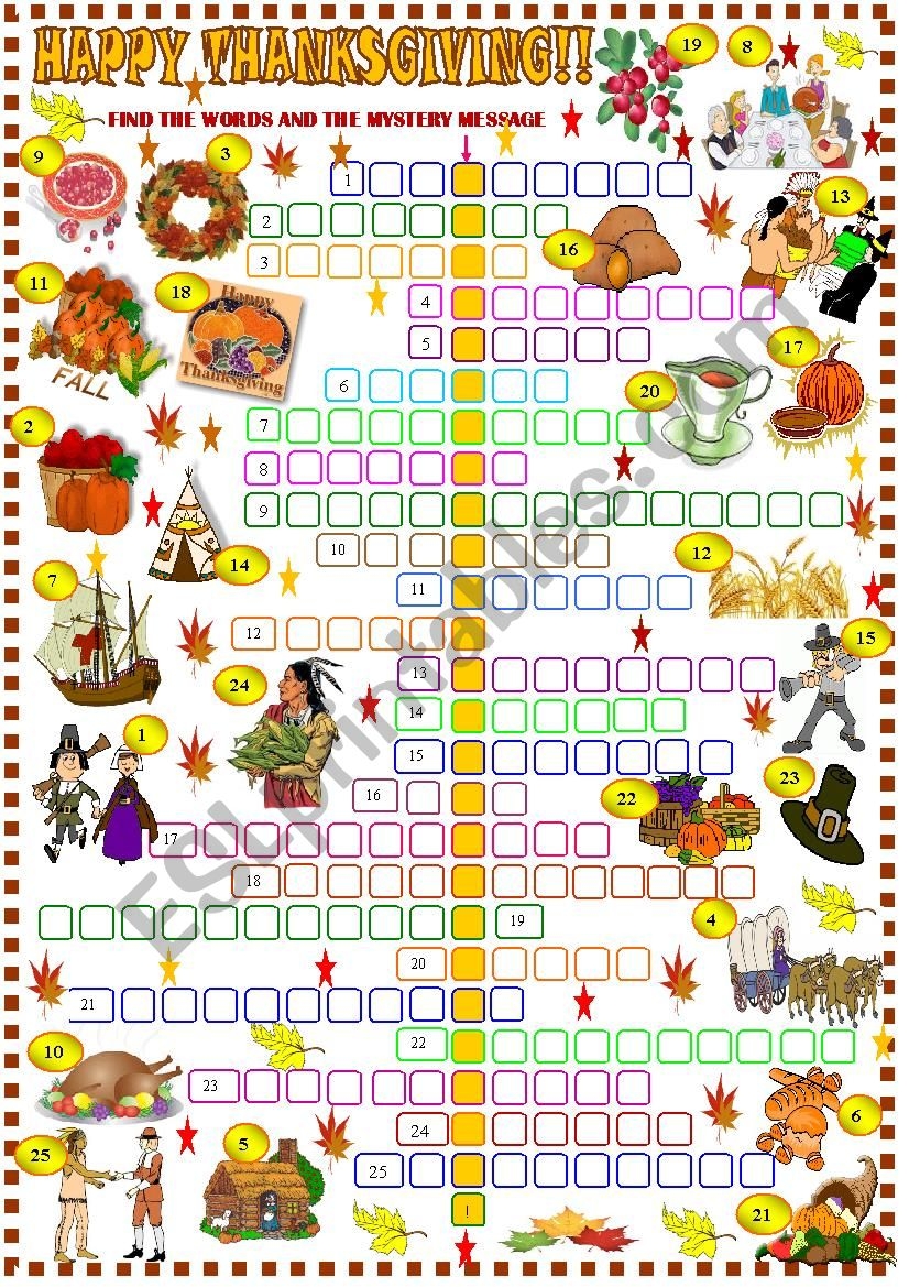 Thanksgiving Crossword Puzzle ESL Worksheet By Spied d aignel Thanksgiving Crossword Puzzle ESL Worksheet By Spied d aignel