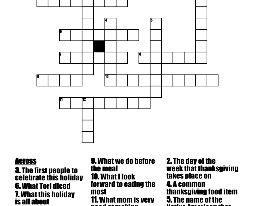 Thanksgiving Crossword Puzzle WordMint