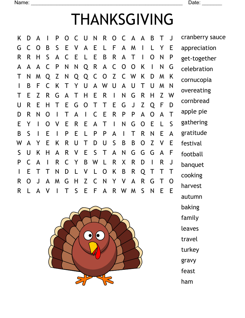 Thanksgiving Crossword WordMint