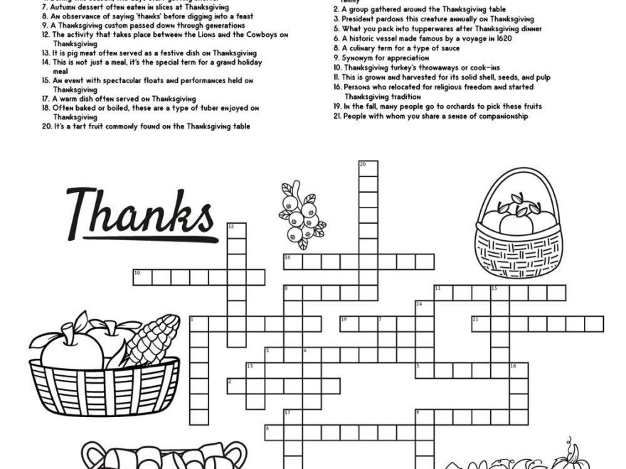 Thanksgiving themed Crossword Puzzles Beeloo Printable Crafts And Activities For Kids