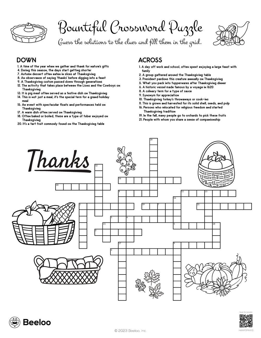 Thanksgiving themed Crossword Puzzles Beeloo Printable Crafts And Activities For Kids Thanksgiving themed Crossword Puzzles Beeloo Printable Crafts And Activities For Kids
