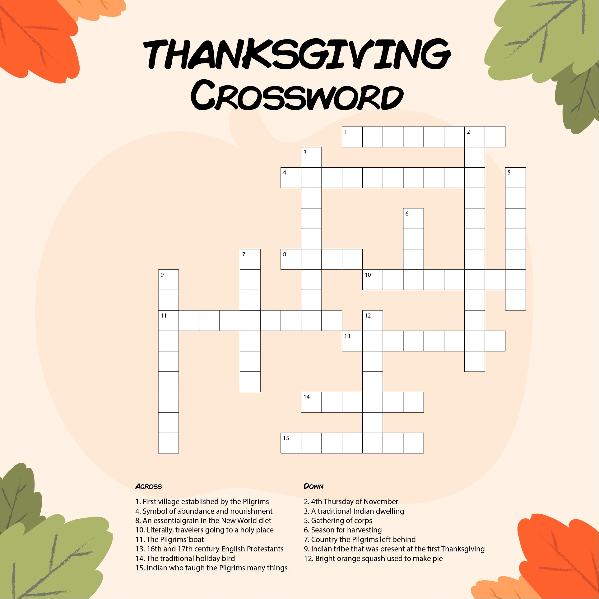 Printable Thanksgiving Crosswords